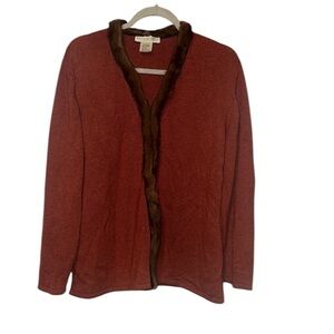 Doncaster Orange Cardigan with Brown Faux Fur